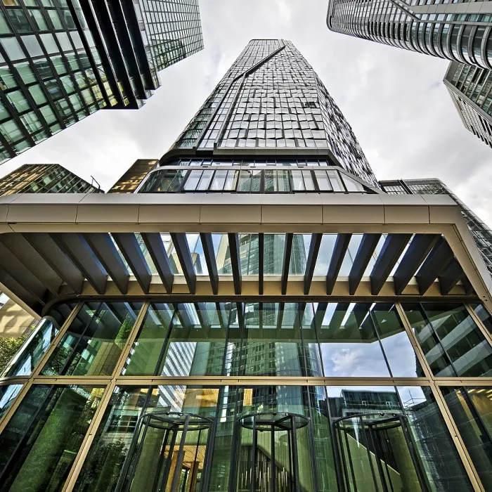Framed Print : Frog's-eye view of the skyscrapers in the banking district