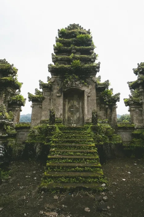 Framed Print : Frontal view of an ancient temple ruin with moss-covered stairs Framed Print : Frontal view of an ancient temple ruin with moss-covered stairs