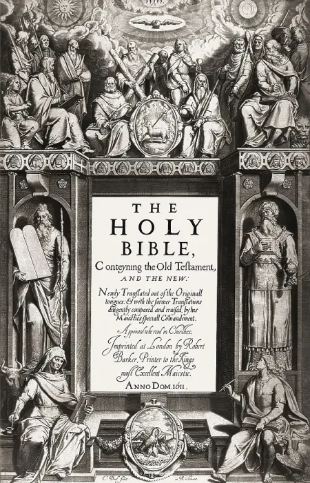 Framed Print : Frontispiece to the King James Bible, 1611, James VI and I, James Charles Stuart, 1566 - 1625, King of England, Scotland and Ireland, digitally edited