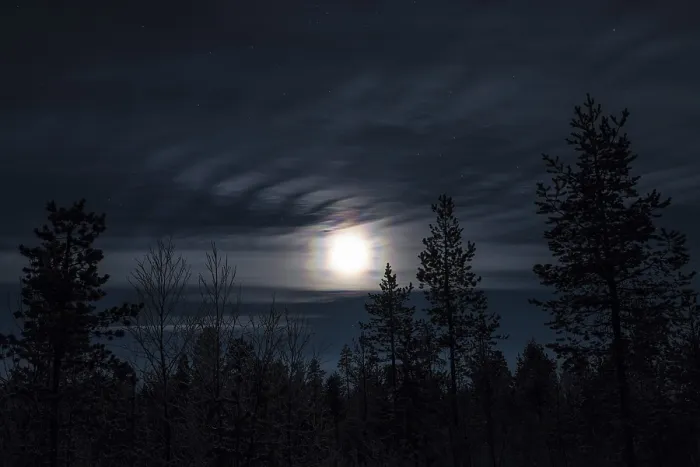 Framed Print : Frosty moonlit night, Pajala, Norrbotten Framed Print : Frosty moonlit night, Pajala, Norrbotten