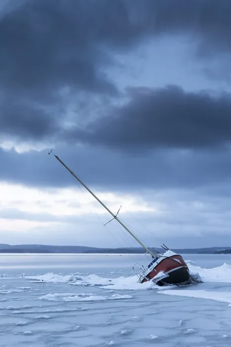 Framed Print : Frozen Sailboat, Lake Varmeln