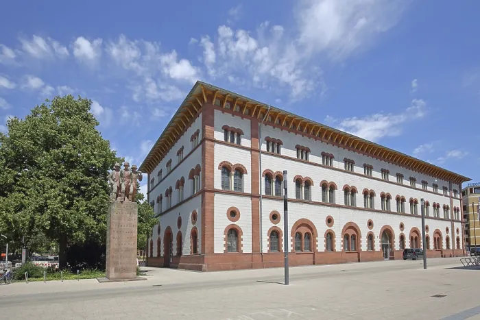 Framed Print : Fruchthalle built in 1846 with war memorial Framed Print : Fruchthalle built in 1846 with war memorial