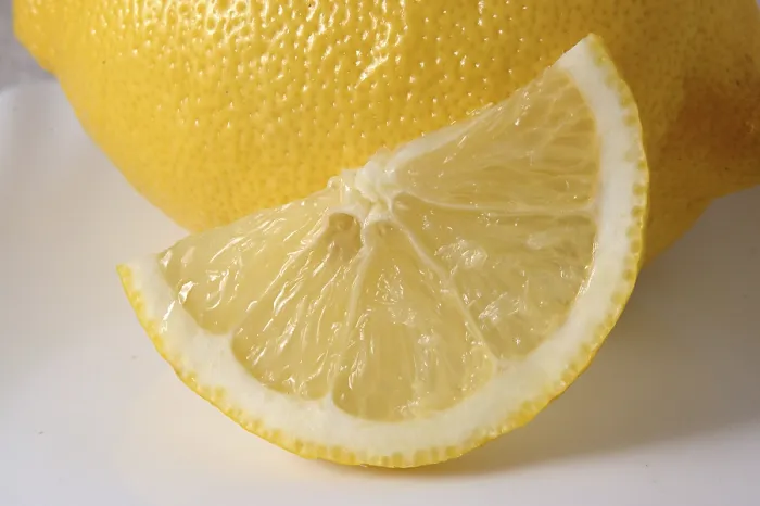 Framed Print : Fruit, One lemon and slice on the plate