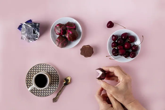 Framed Print : Fruit marshmallows in chocolate