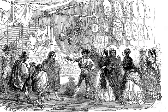 Framed Print : Fruit and nougat merchants at Christmas in the Plaza Mayor in Madrid