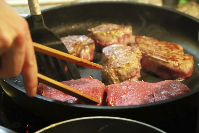 Framed Print : Fry the fillet of beef in a pan