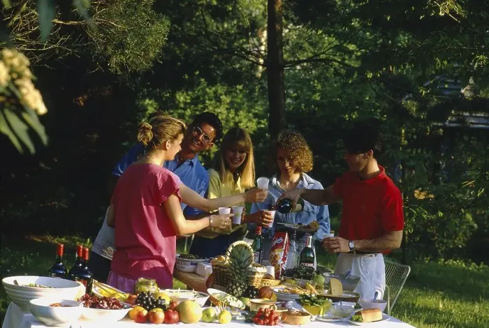 Framed Print : Garden party, food and drink, richly laid table