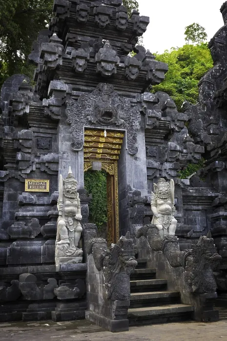 Framed Print : Gate with mythological figure in Goa-Lawah Temple