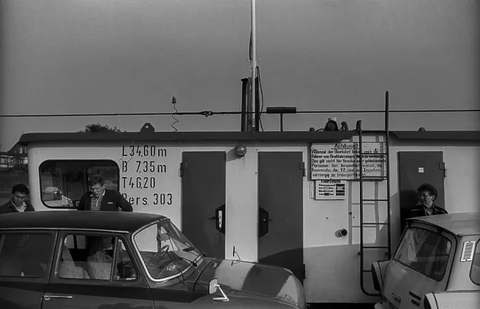 Framed Print : GDR, baby, 14.05.1988, ferry across the Elbe Framed Print : GDR, baby, 14.05.1988, ferry across the Elbe