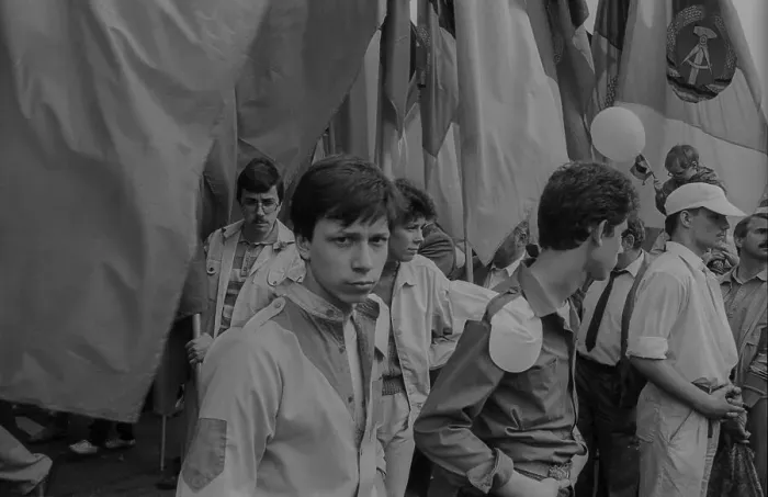 Framed Print : GDR, Berlin, 01. 05. 1987, 1. May rally 1987 on Karl-Marx-Allee