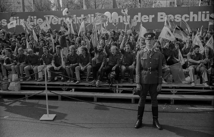 Framed Print : GDR, Berlin, 01.05.1988, May Day demonstration in Karl-Marx-Allee