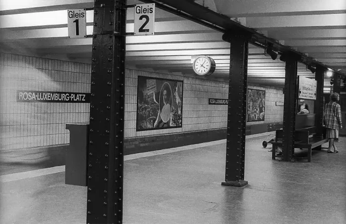 Framed Print : GDR, Berlin, 09. 07. 1989, Rosa-Luxemburg-Platz underground station
