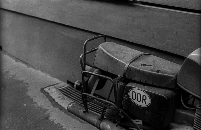Framed Print : GDR, Berlin, 24.1.1990, motorbike with GDR emblems