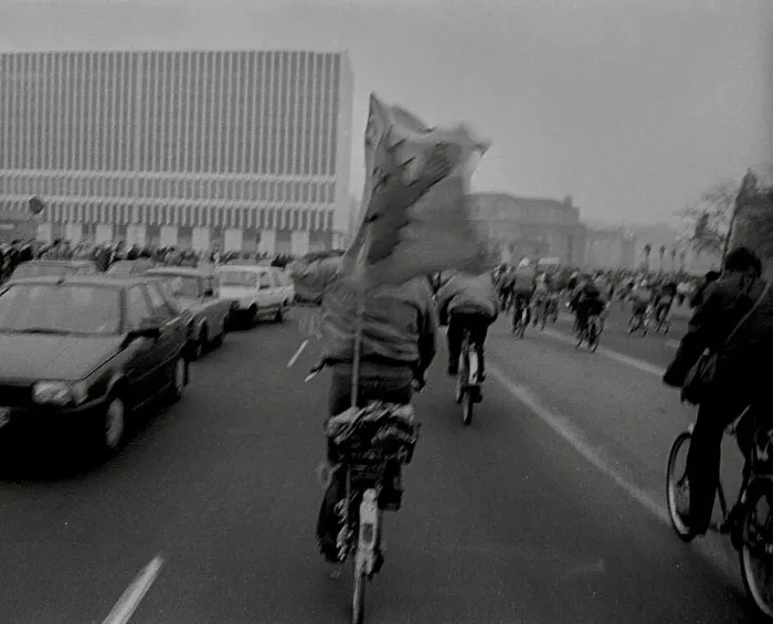 Framed Print : GDR, Berlin, 7.1.1990, 1st bicycle demonstration in East Berlin Framed Print : GDR, Berlin, 7.1.1990, 1st bicycle demonstration in East Berlin