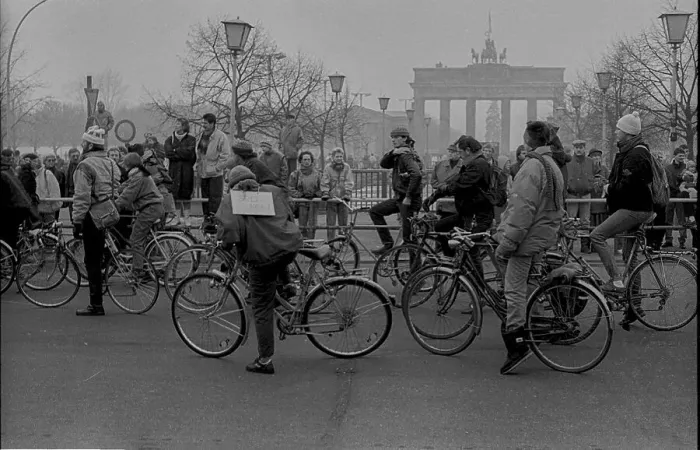 Framed Print : GDR, Berlin, 7.1.1990, 1st bicycle demonstration in East Berlin