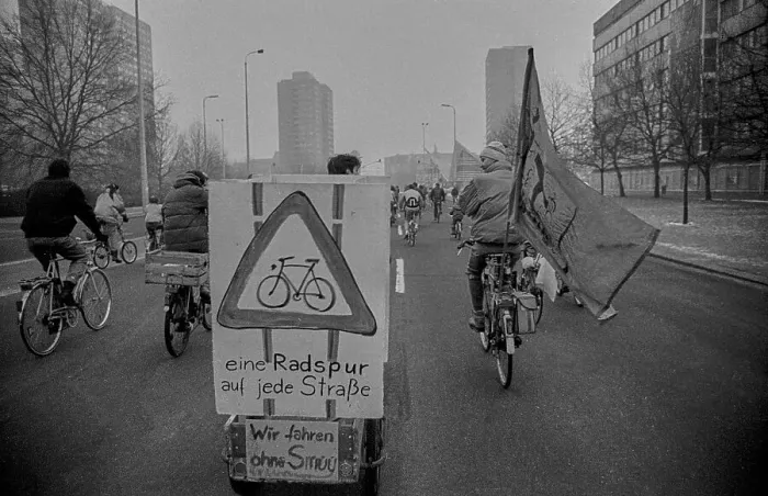 Framed Print : GDR, Berlin, 7.1.1990, 1st bicycle demonstration in East Berlin
