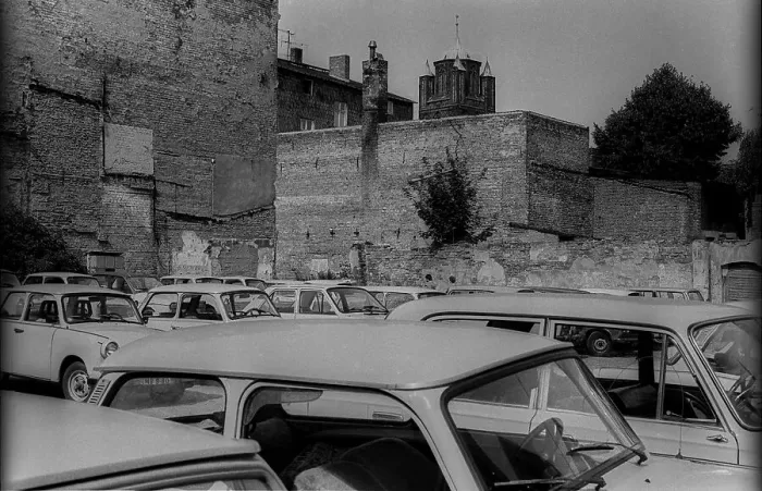 Framed Print : GDR, Stralsund, 23.09.1988, car park with car