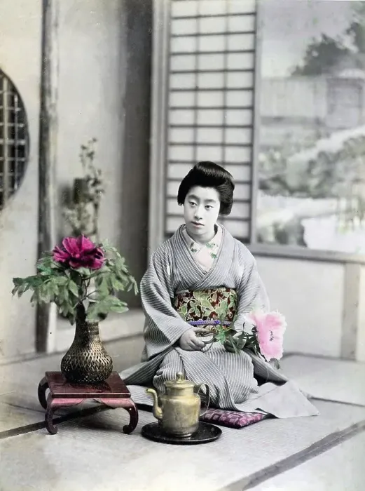 Framed Print : Geisha with flower, Japan, Asia Framed Print : Geisha with flower, Japan, Asia