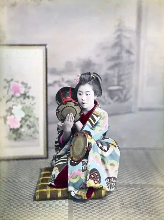 Framed Print : Geisha making music, Japan, Asia
