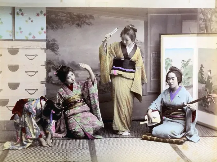 Framed Print : Four geishas making music, Japan, Asia Framed Print : Four geishas making music, Japan, Asia