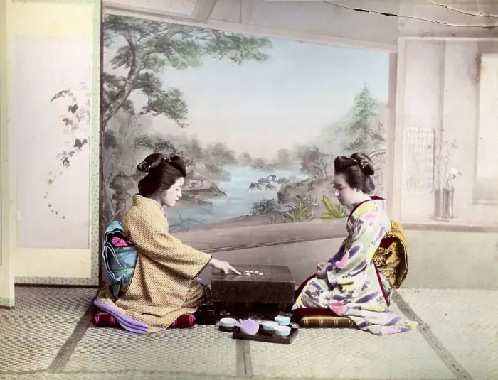 Framed Print : Two geishas, playing, ​​Japan