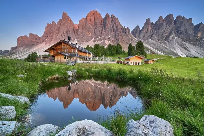 Framed Print : Geisleralm with Geisler group and alpenglow, reflection, Dolomites, Santa Magdalena, South Tyrol, Italy, Europe Framed Print : Geisleralm with Geisler group and alpenglow, reflection, Dolomites, Santa Magdalena, South Tyrol, Italy, Europe