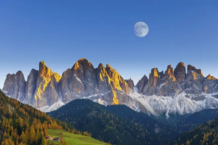 Framed Print : Geislergruppe in the evening light with moon Framed Print : Geislergruppe in the evening light with moon