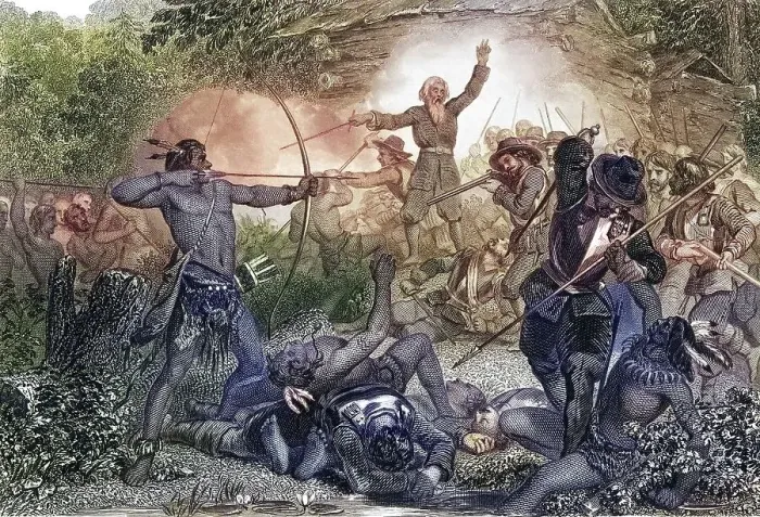 Framed Print : General Goffe defending against the Indians in Hadley