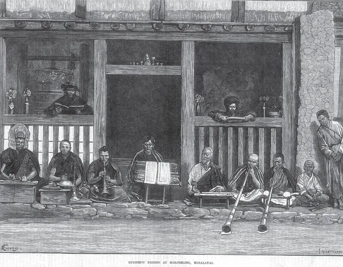 Framed Print : General View Buddhist Pries ts at Darjeeling, Himalayas, West Bengal, India, As ia