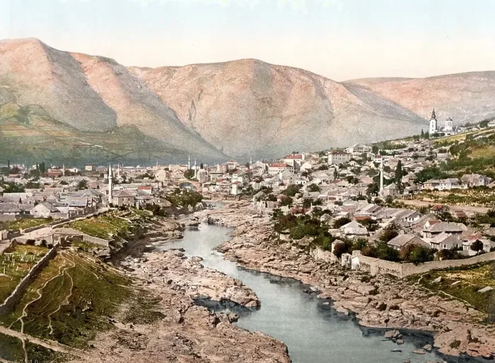 Framed Print : General view of Mostar, Herzegovina, Austro-Hungary, Austro-Hungarian Empire, Austrian-Hungarian Monarchy, today Bosnia-Herzegovina, Historical, around 1900, digitally restored reproduction from a 19th century original General view of Mostar
