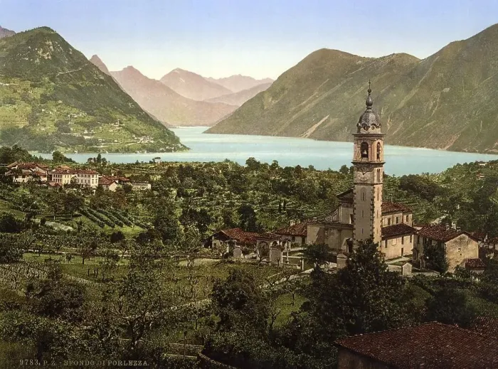 Framed Print : General view, Porlezza, Italy, Historic