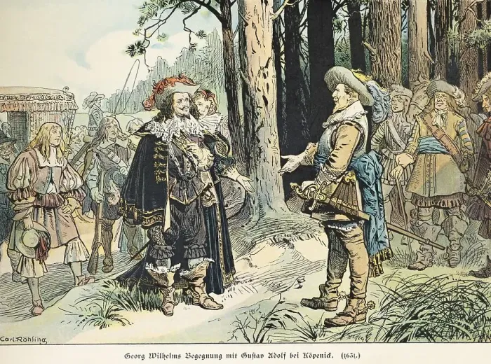 Framed Print : George Williams encounter with Gustavus Adolphus of Sweden at Koepenick 1631