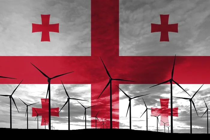 Framed Print : Georgia flag wind farm at sunset Framed Print : Georgia flag wind farm at sunset