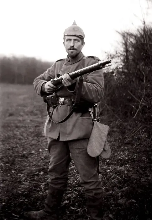 Framed Print : German camp post with carbine. First World War