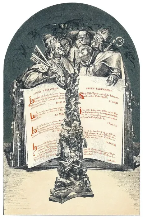 Framed Print : German caricature on the relationship between religion and science Framed Print : German caricature on the relationship between religion and science