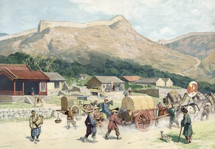 Framed Print : German colony, village scene and Great Wall of China at Nankou Pass