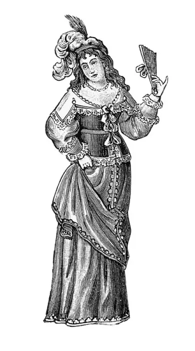 Framed Print : German costume, 1640, Historical Illustration from: Anna Fischer Dueckelmann: The woman as home doctor