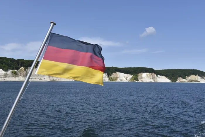 Framed Print : German flag in front of the chalk cliffs on Rugen