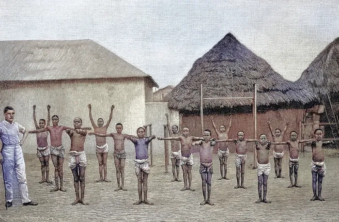 Framed Print : German gymnastics lessons for the natives of Togo Framed Print : German gymnastics lessons for the natives of Togo