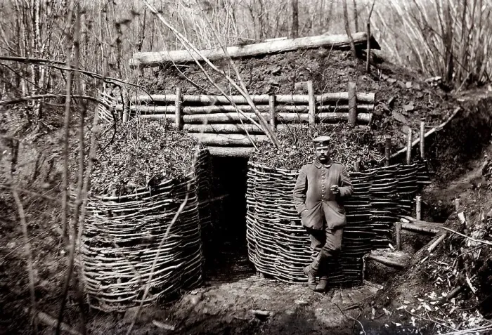 Framed Print : German soldier in front of an earth bunker Framed Print : German soldier in front of an earth bunker