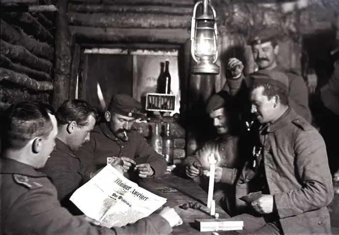 Framed Print : German soldiers in a bunker. First World War