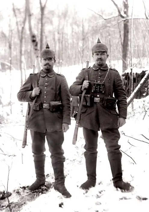 Framed Print : German soldiers on guard in front of the dugout in winter