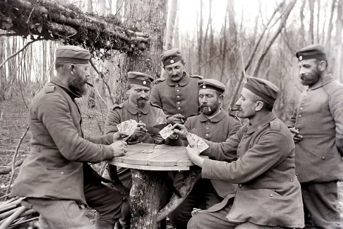 Framed Print : Six German soldiers playing cards