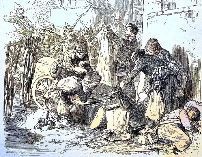 Framed Print : German soldiers searching the luggage of French officers