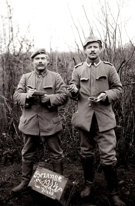 Framed Print : Two German soldiers taking a photo in a forest in the Vosges Framed Print : Two German soldiers taking a photo in a forest in the Vosges