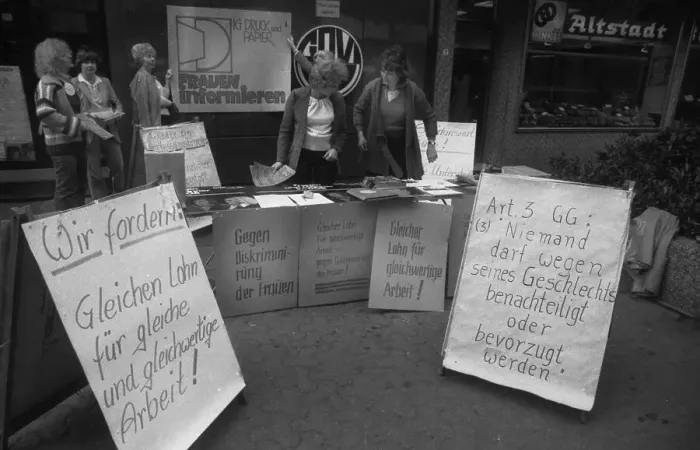 Framed Print : The German Trade Union Confederation (DGB) launched a campaign for equal pay for men and woman here in Duesseldorf