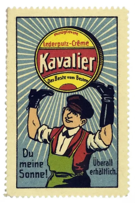 Framed Print : German trading stamp, Vorzueglichste Lederputz-Creme Kavalier