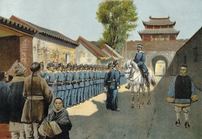 Framed Print : German troops of naval infantry of the Kiautschou Bay concession in China