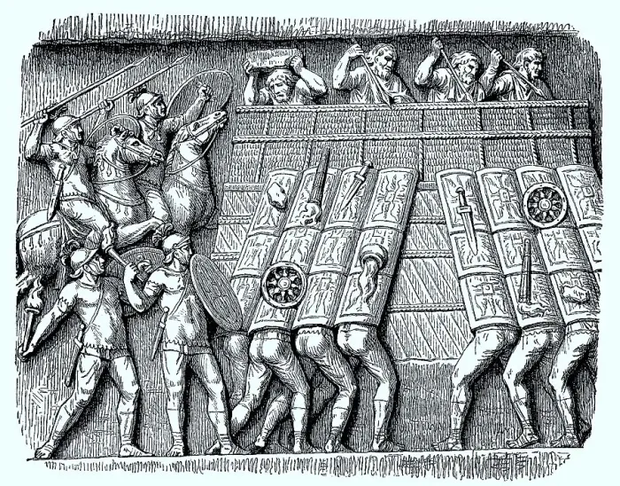 Framed Print : Germanic redoubt is stormed by Roman soldiers