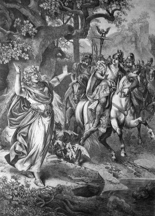 Framed Print : Germanic visionary obstructing the way of Roman commander Nero Claudius Drusus Framed Print : Germanic visionary obstructing the way of Roman commander Nero Claudius Drusus